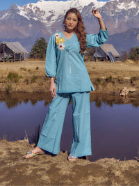 Wespret sky embroidered cotton co-ord set