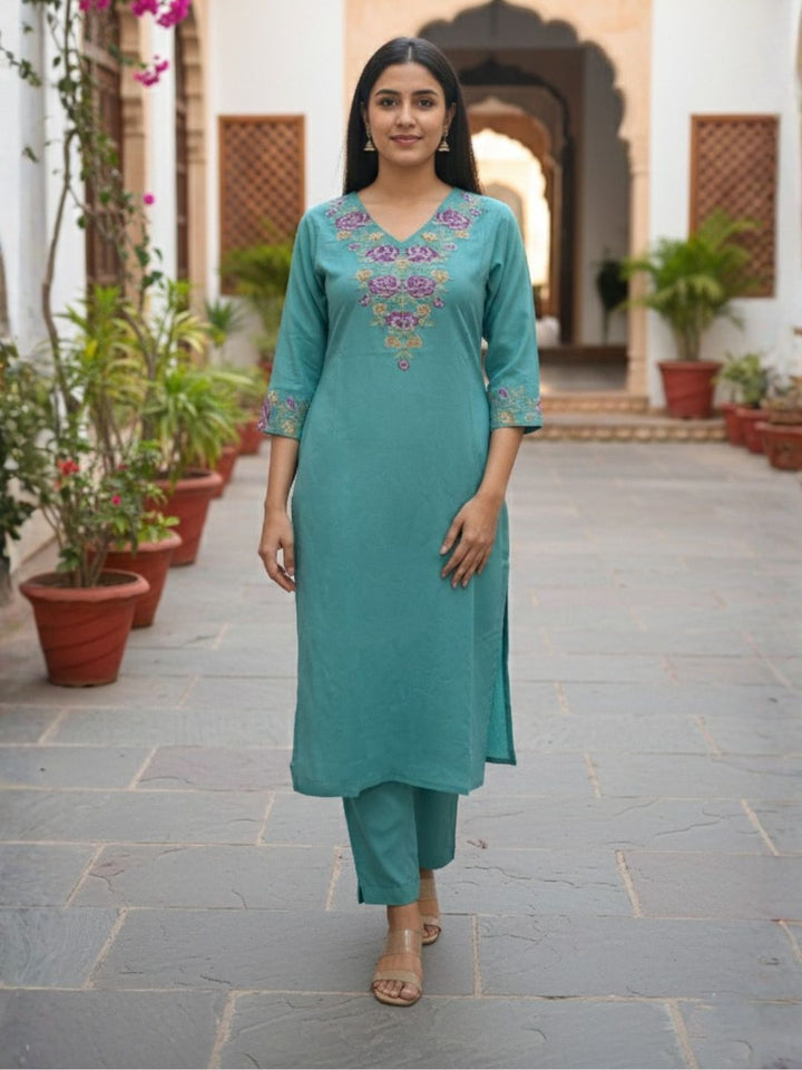 Chandri Downy Embroidered Kurta Pant Set