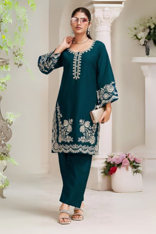 Akon Peacock embroidery co-ord set