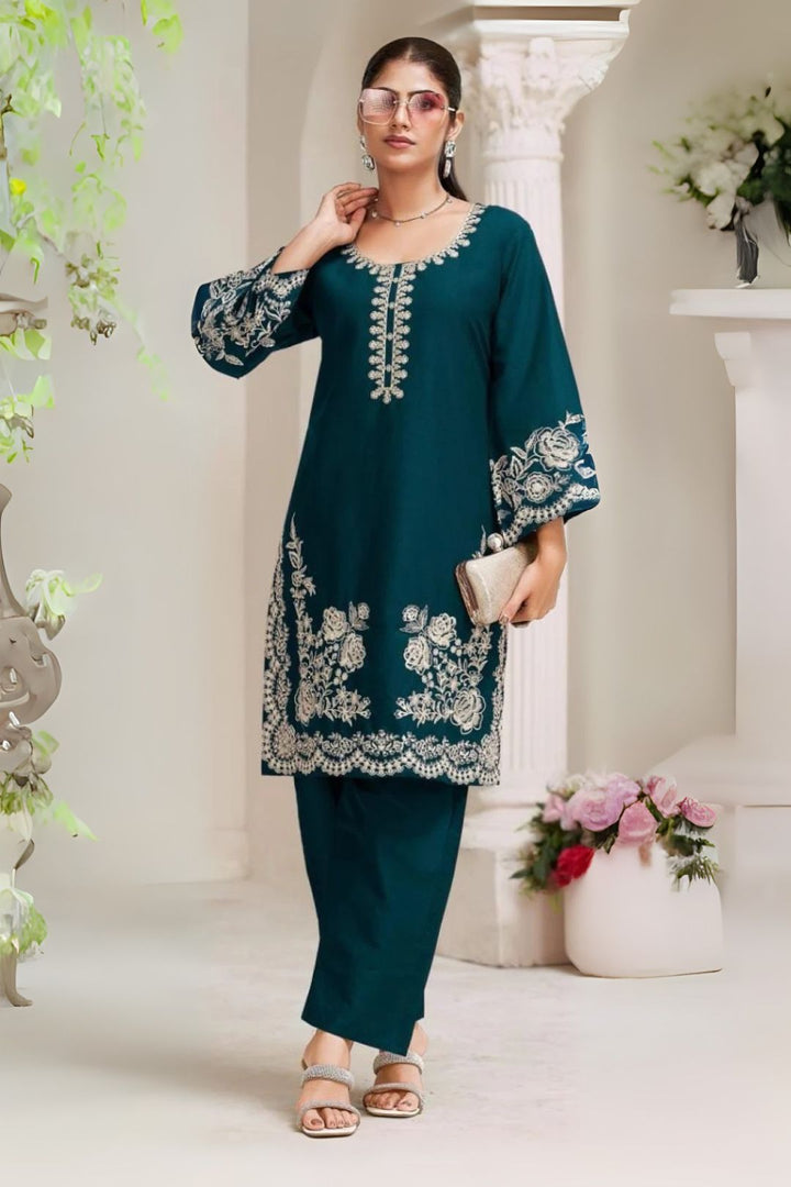 Akon Peacock embroidery co-ord set