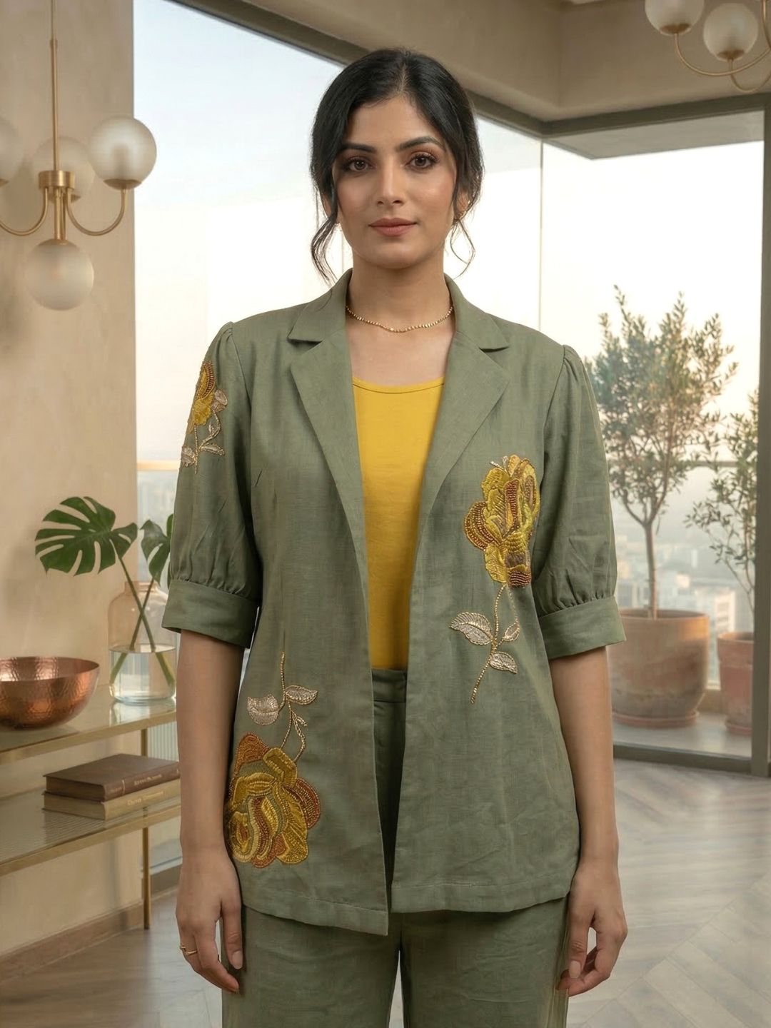 Drona moss embroidery cotton 3 pc co-ord set