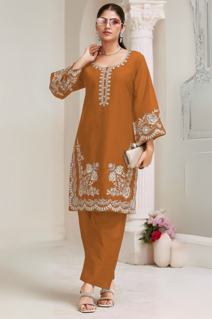 Akon apricot Embroidery Co-ord set