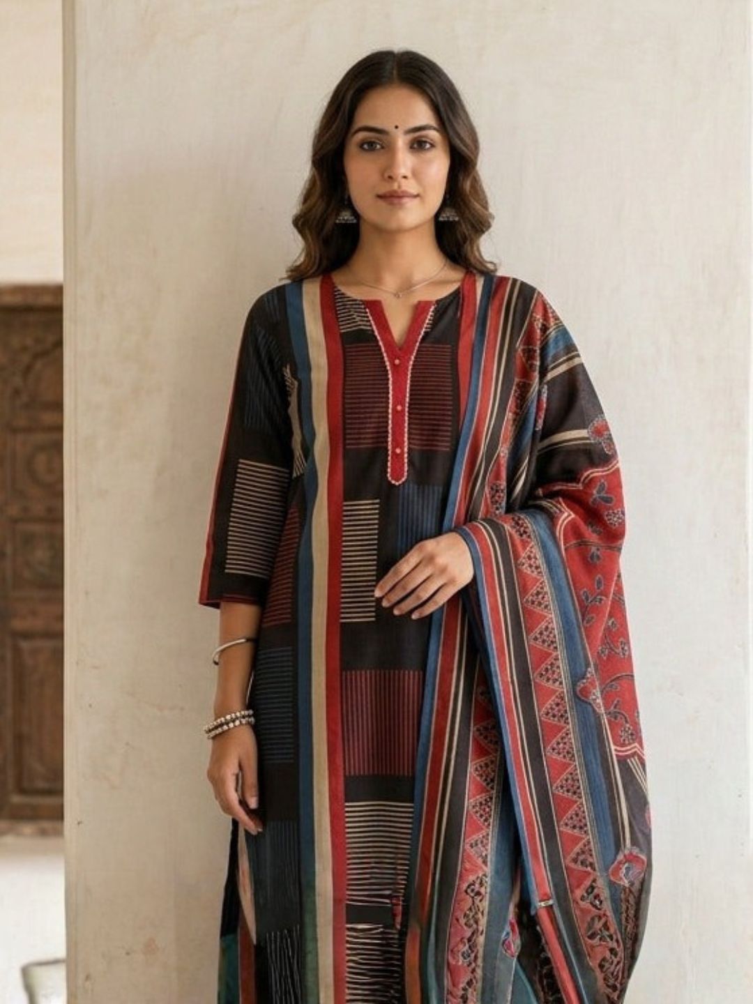 Swades ebony cotton printed suit set