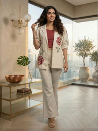 Drona pearl embroidery cotton 3 pc co-ord set