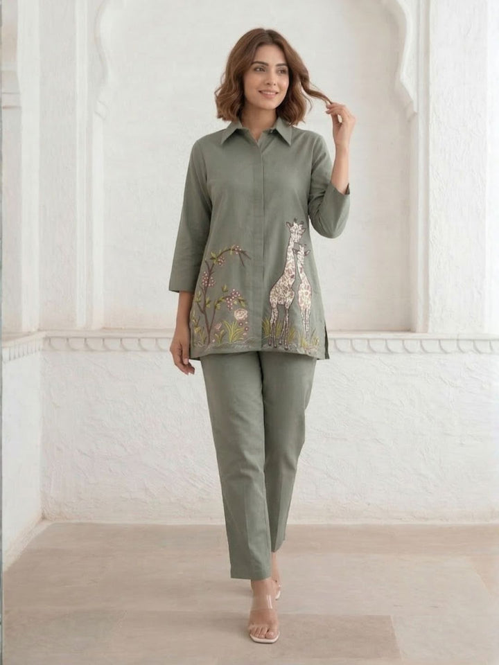 Gaur stone embroidery cotton co-ord set