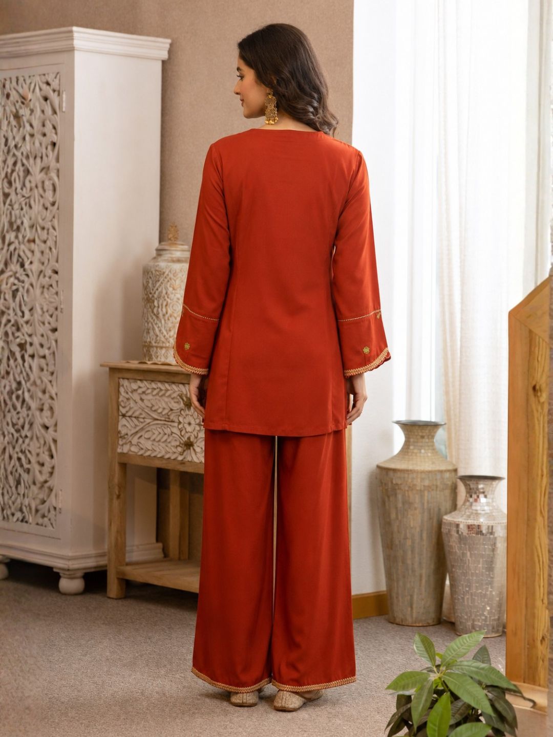 Karen Apricot Embroidery Cotton Co-ord Set