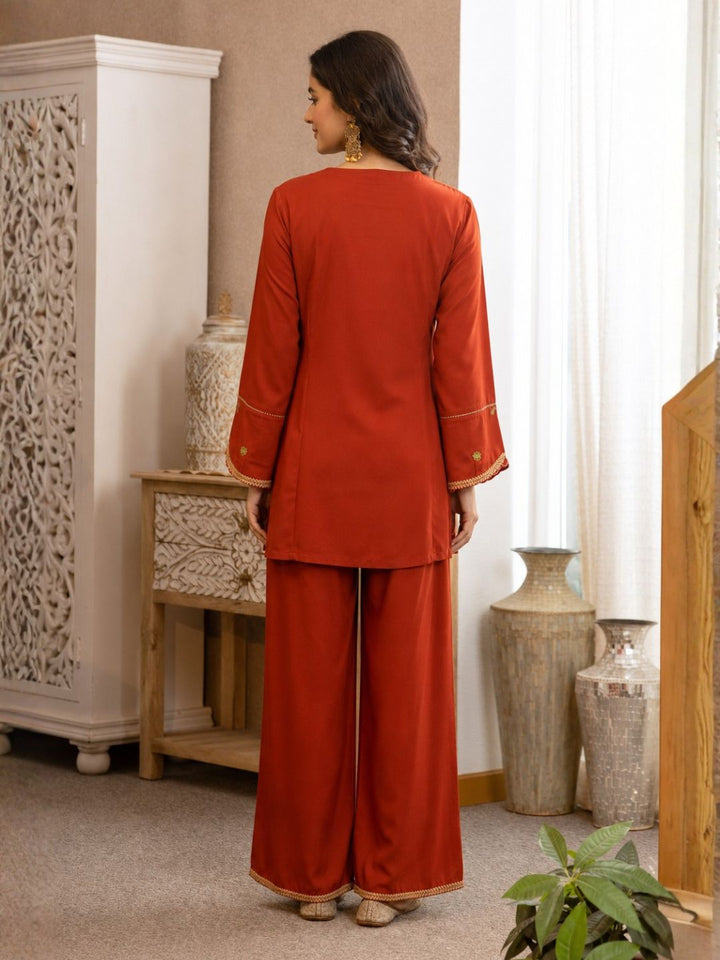 Karen Apricot Embroidery Cotton Co-ord Set