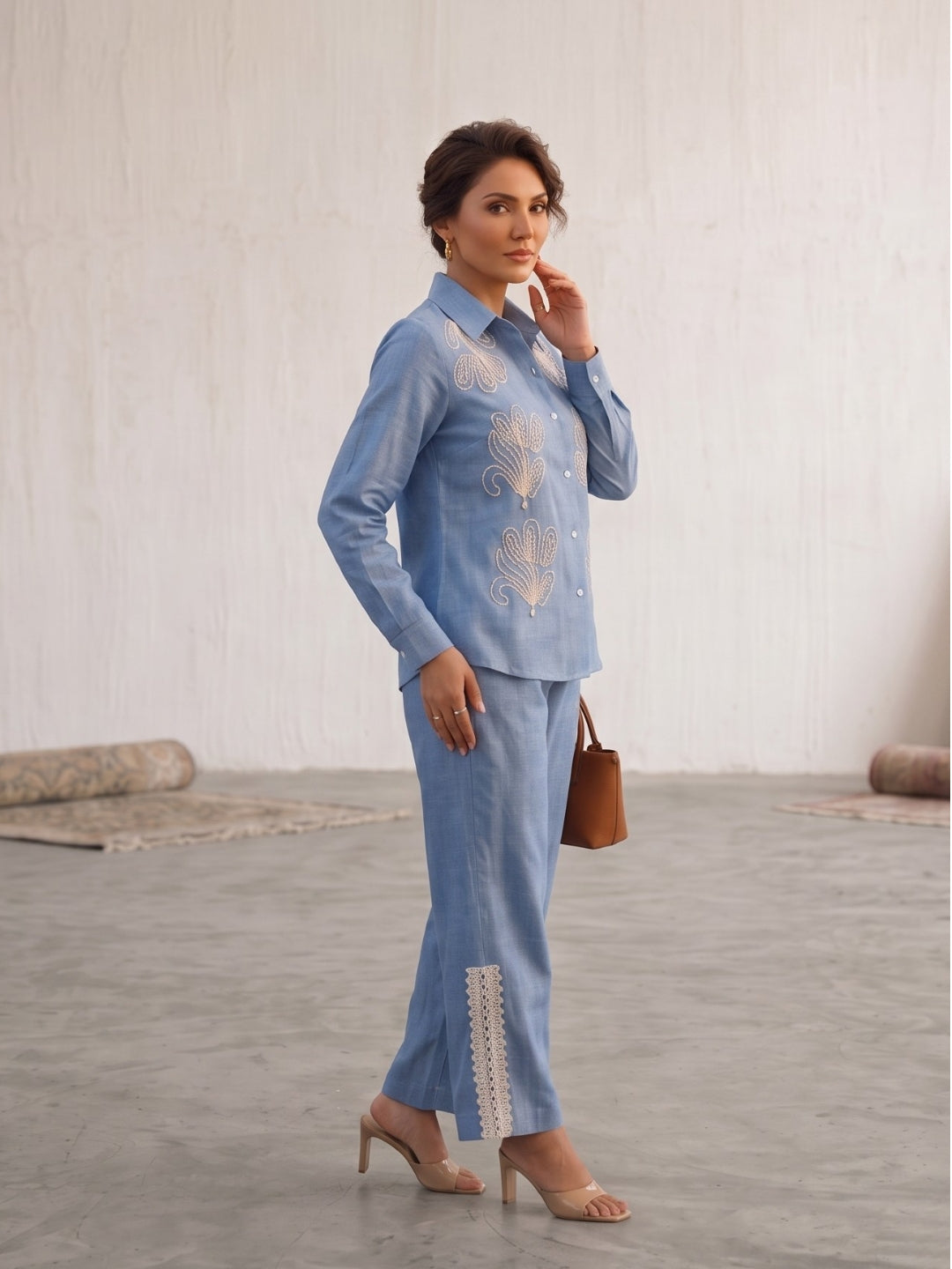 Tatva Oxford Embroidery Cotton Co-Ord Set