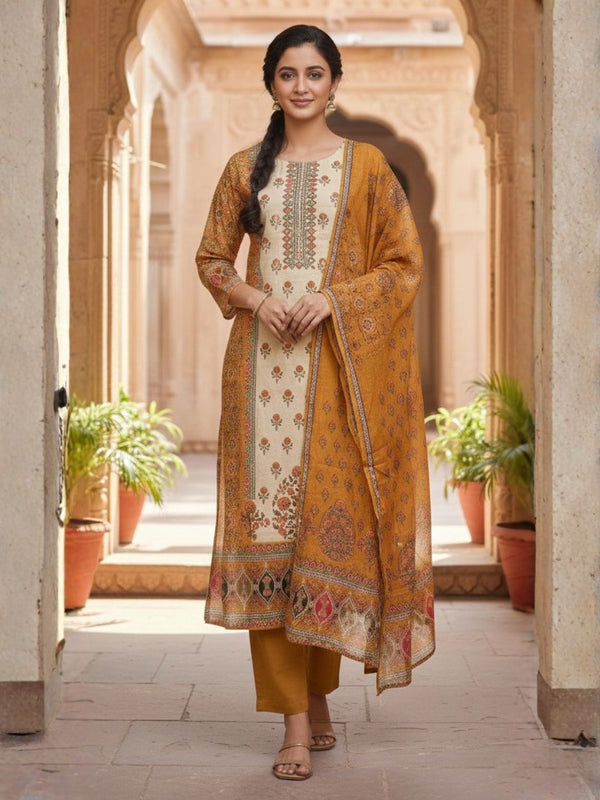 Shanti Mustard Printed Suit set