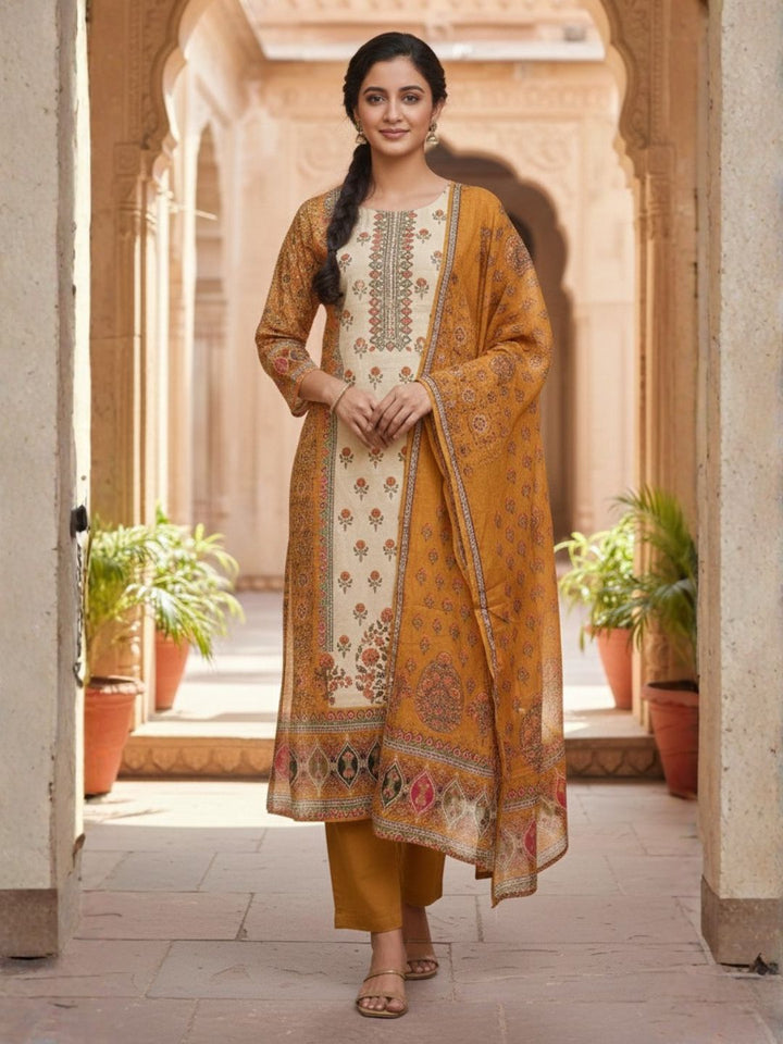 Shanti Mustard Printed Suit set
