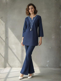 Prisha lapis denim embroidery co-ord set