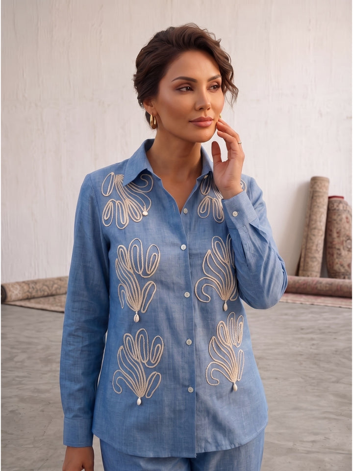 Tatva Oxford Embroidery Cotton Co-Ord Set