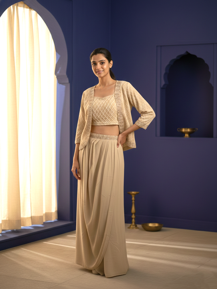 Rasā Pearl Handwork Luxury Fusion Wear Set