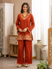 Karen Apricot Embroidery Cotton Co-ord Set
