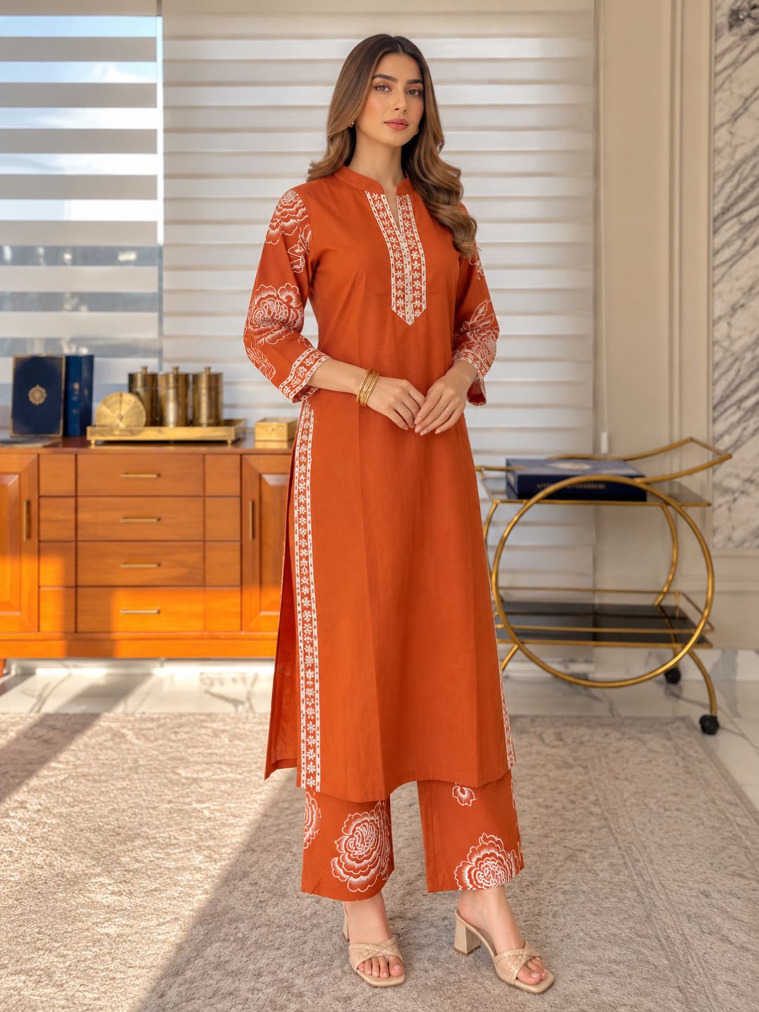 Vairagi Kesari Printed Work Suit Set