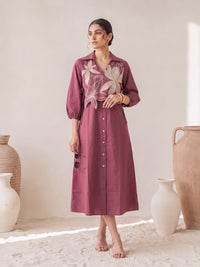 viva mulberry bib style embroidery cotton dress