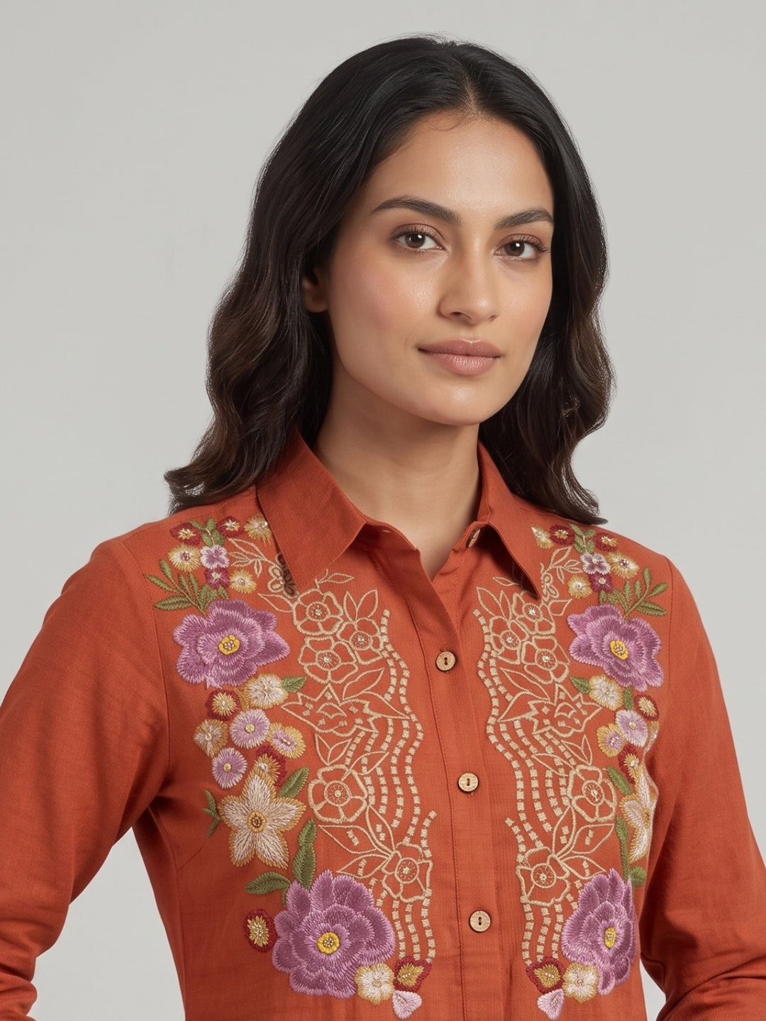 Viyona Apricot Embroidery Cotton Co-Ord Set