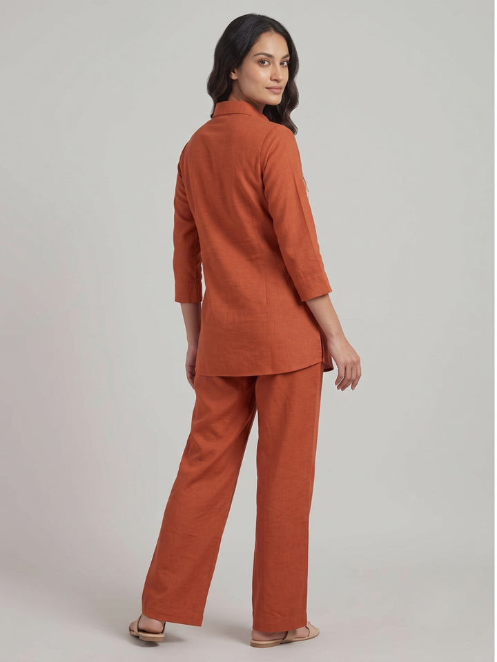 Viyona Apricot Embroidery Cotton Co-Ord Set