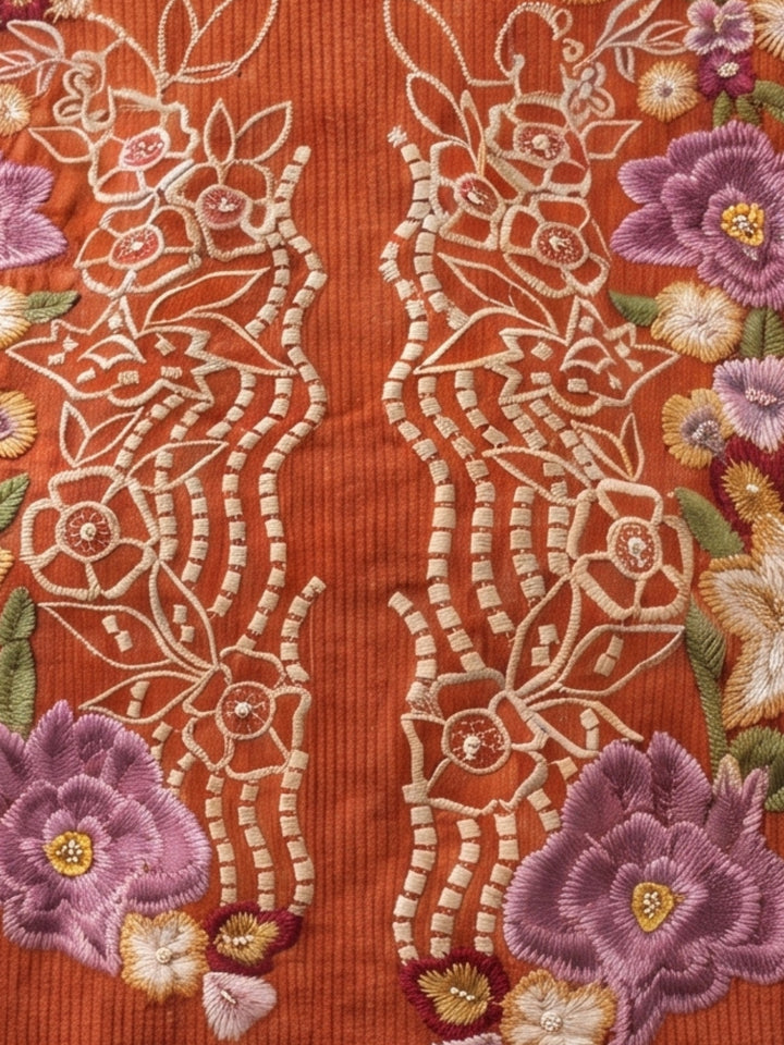 Viyona Apricot Embroidery Cotton Co-Ord Set