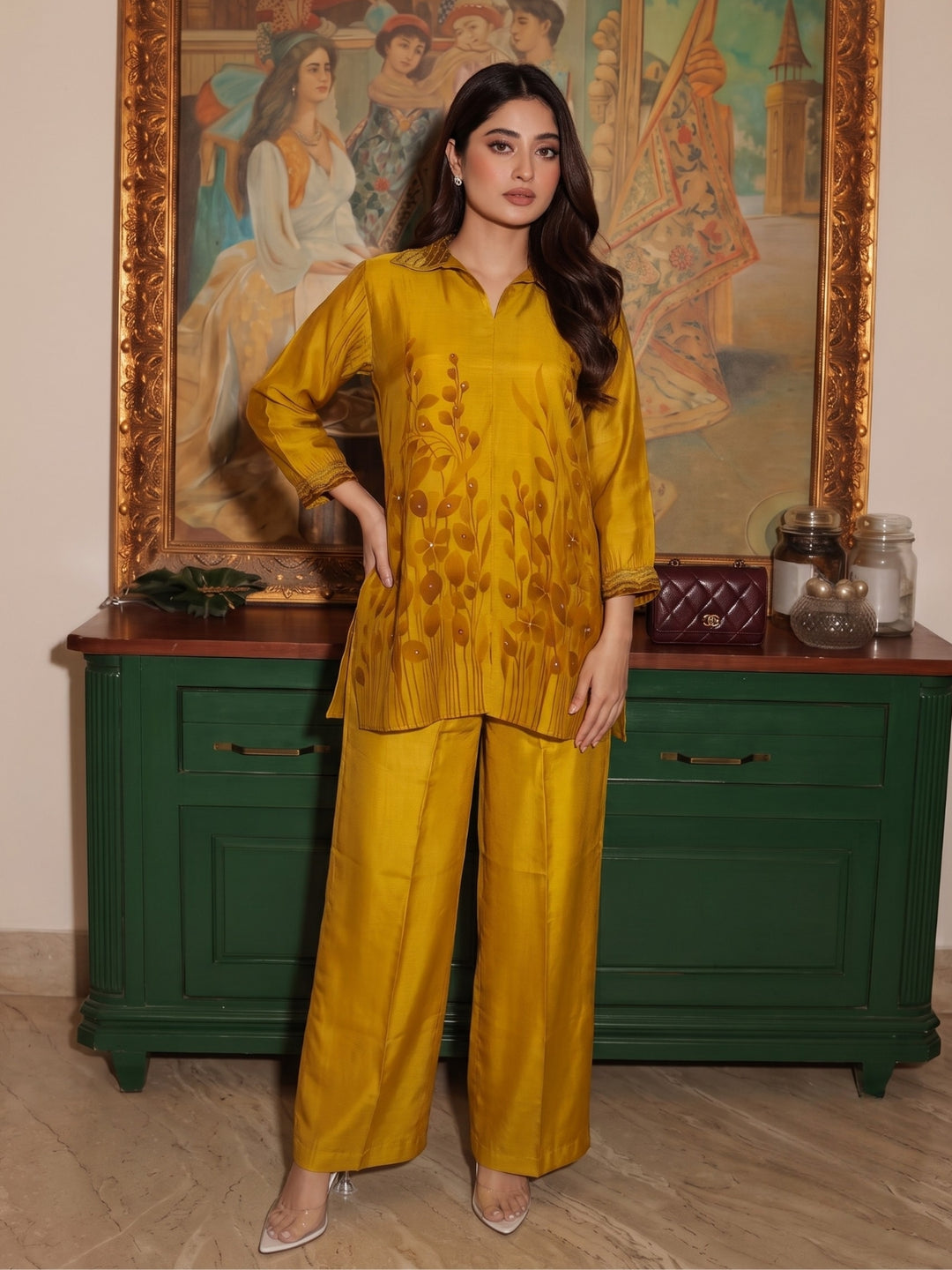 Vrinda Gold Printed Embroidered Co-Ord Set