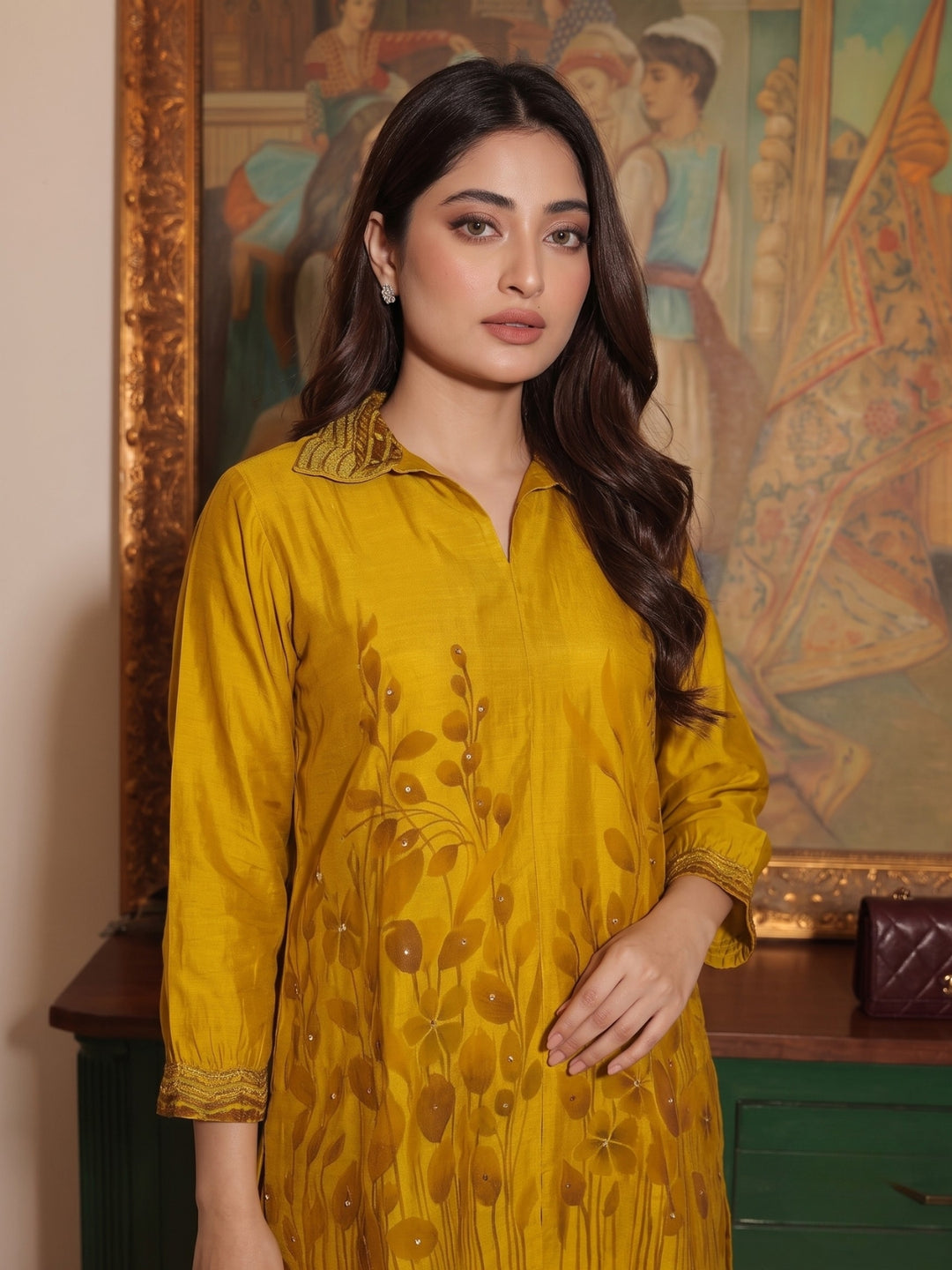 Vrinda Gold Printed Embroidered Co-Ord Set