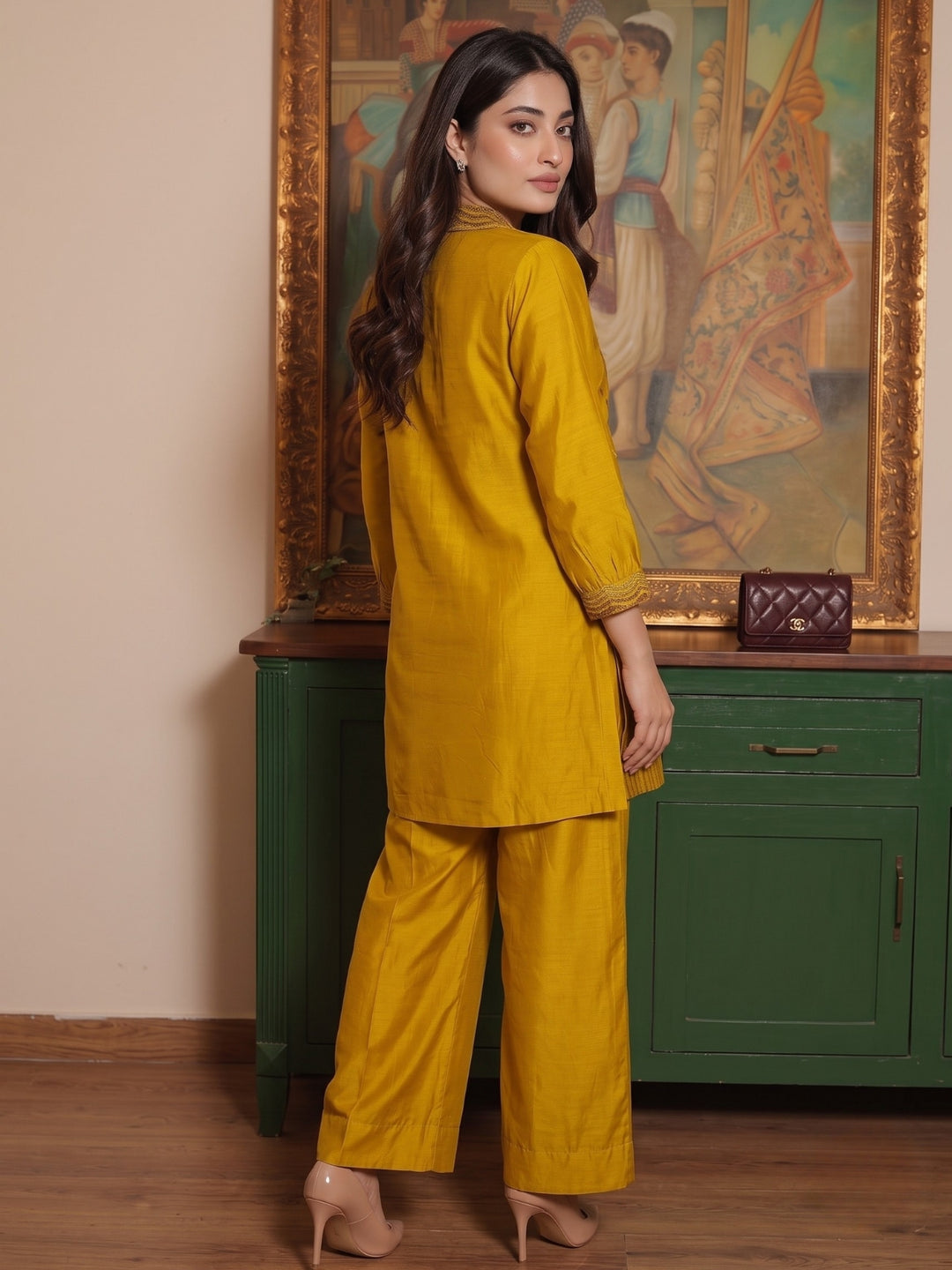 Vrinda Gold Printed Embroidered Co-Ord Set