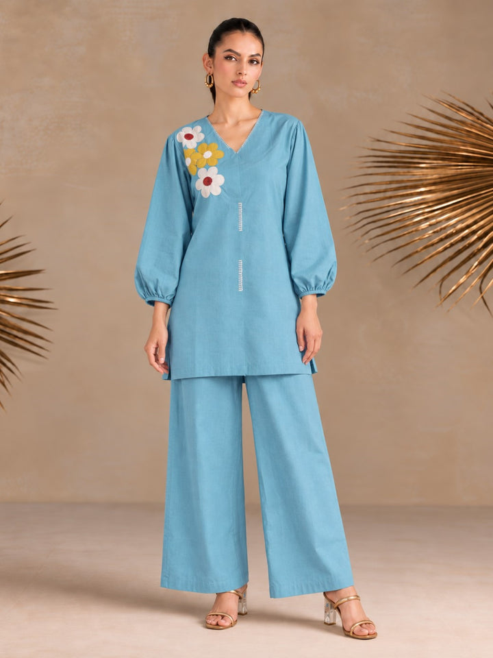 Wespret sky embroidered cotton co-ord set