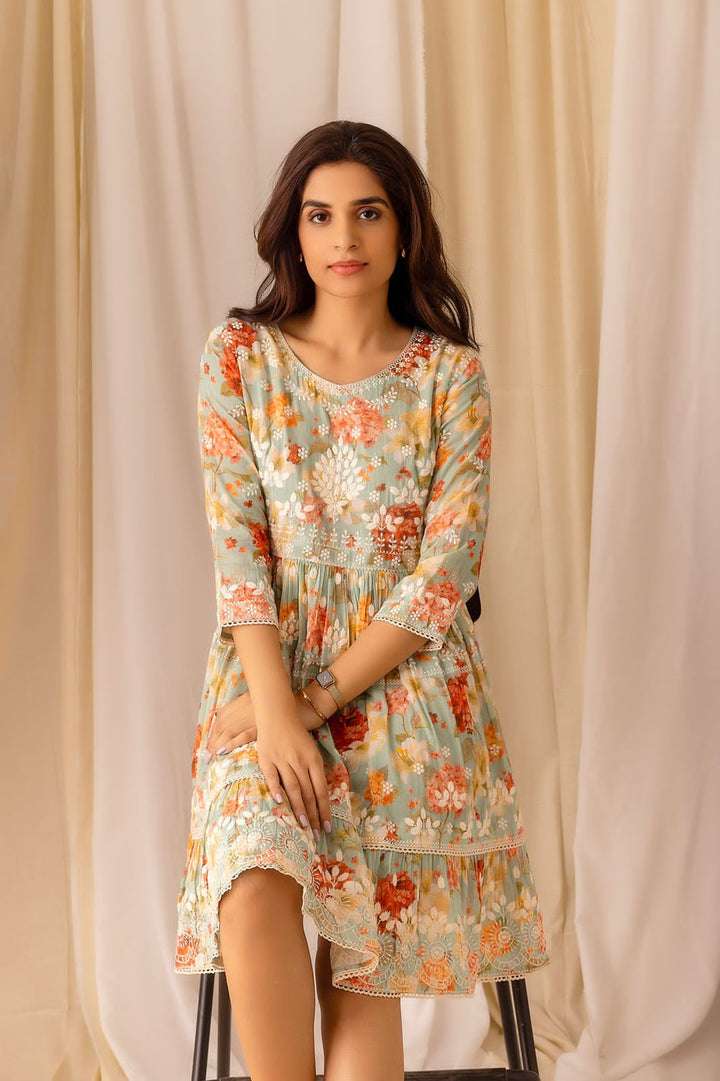 Ginni Peacock Floral Embroidered Dress