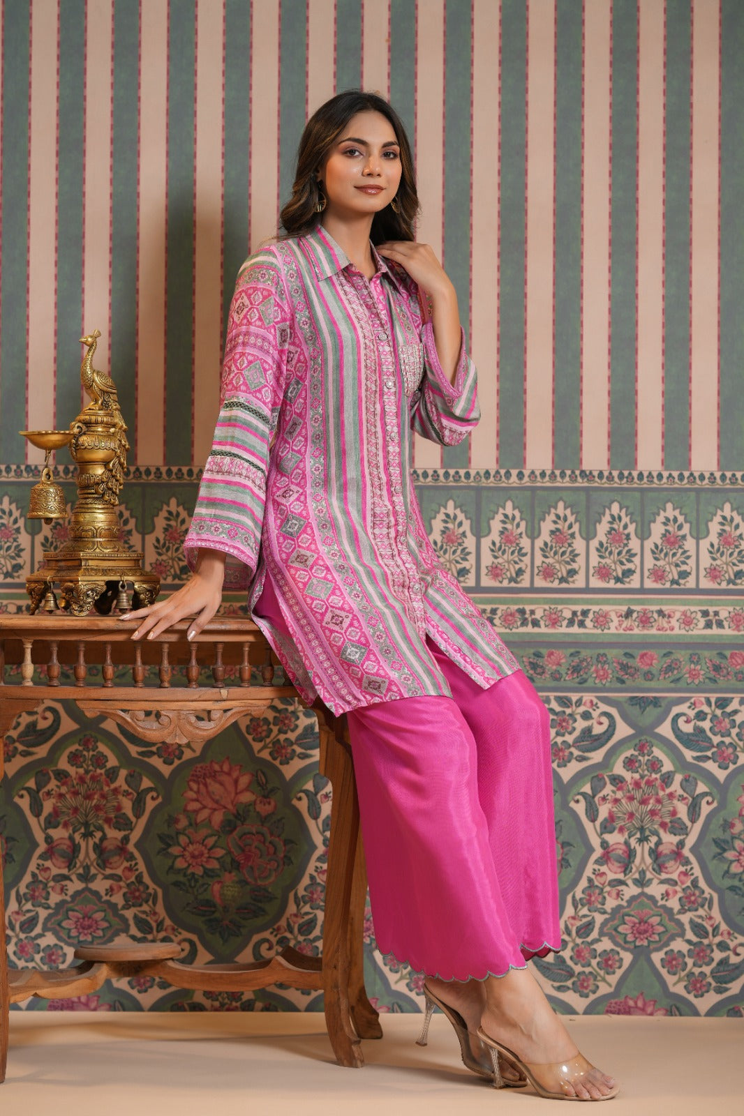 Vanitha Pink Muslin Printed Co-ord Set