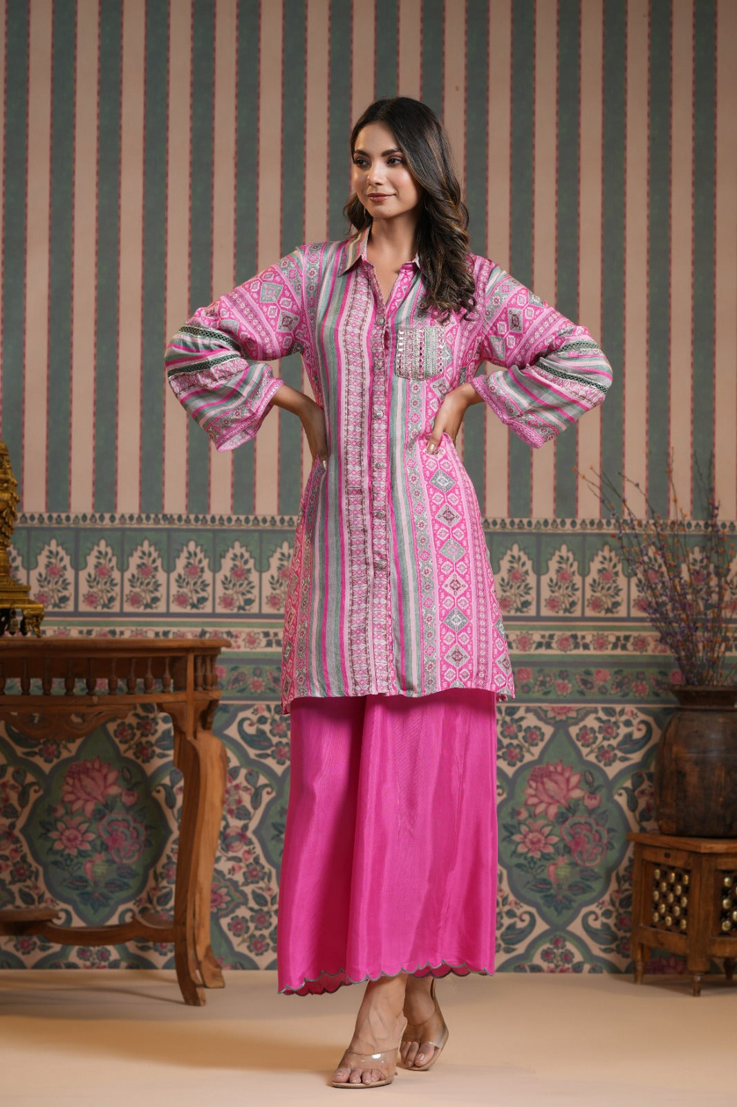 Vanitha Pink Muslin Printed Co-ord Set