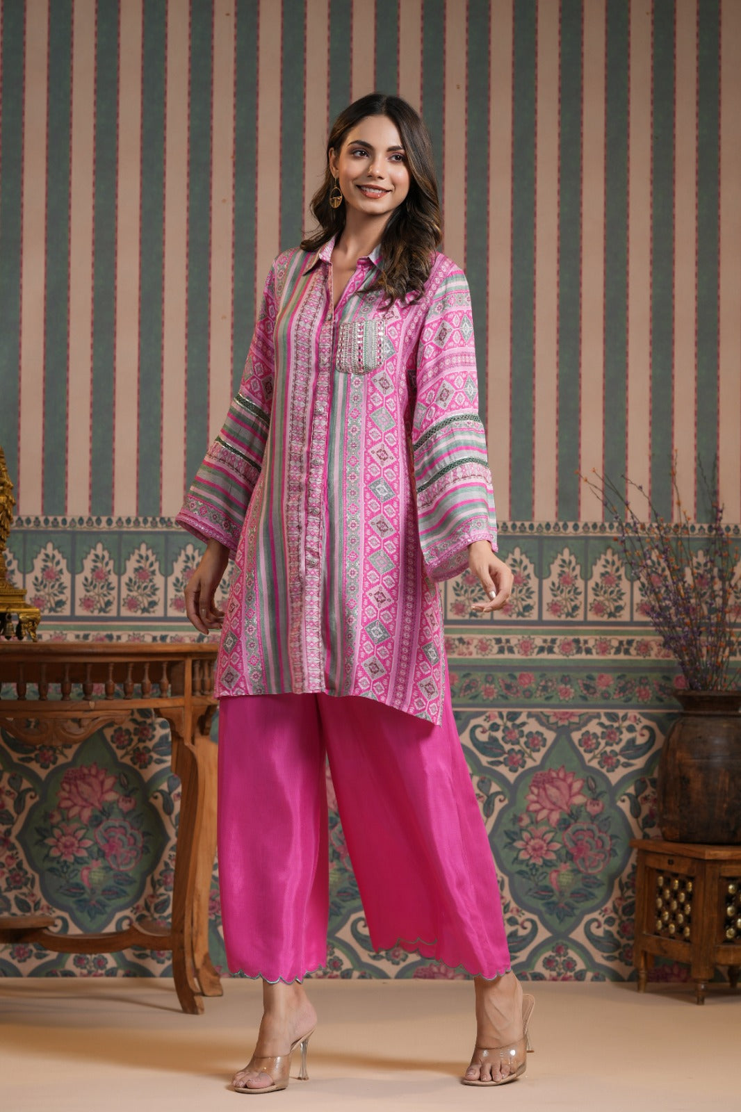 Vanitha Pink Muslin Printed Co-ord Set