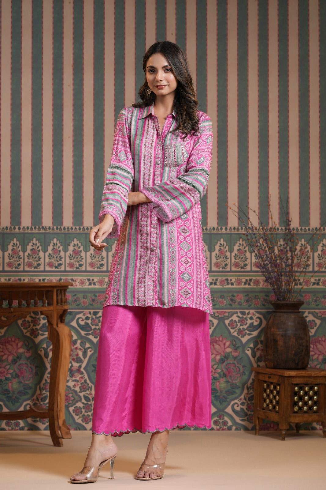 Vanitha Pink Muslin Printed Co-ord Set