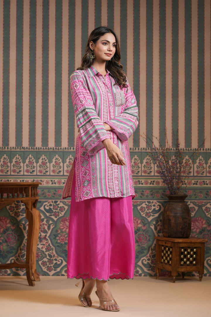 Vanitha Pink Muslin Printed Co-ord Set