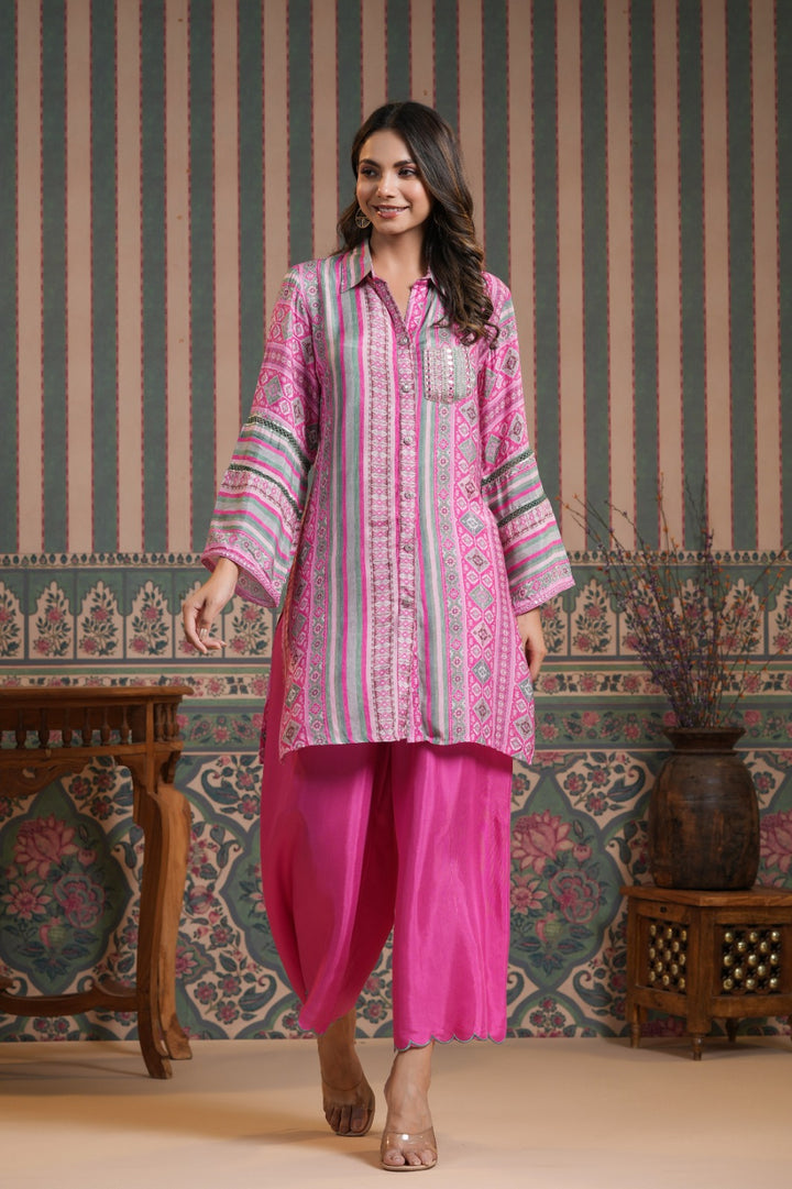 Vanitha Pink Muslin Printed Co-ord Set