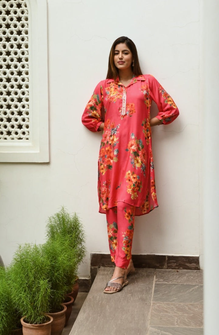 Pranjali Scarlet Muslin Digital Printed Work Co-ord Set