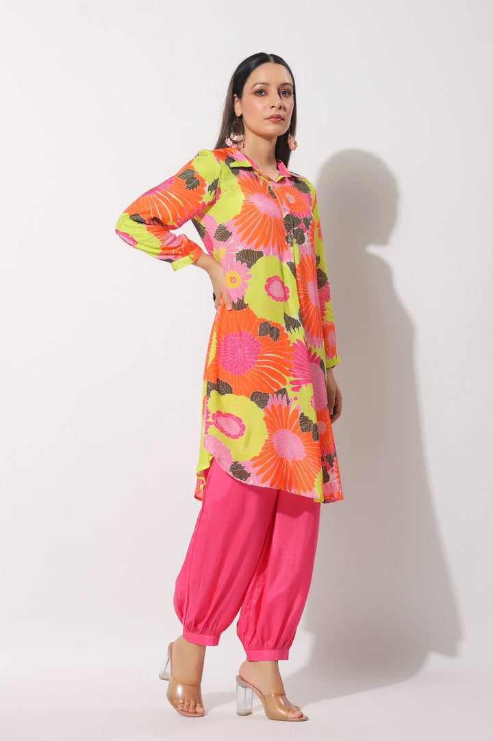 Rasvitha Orange Floral Muslin Co-ord Set