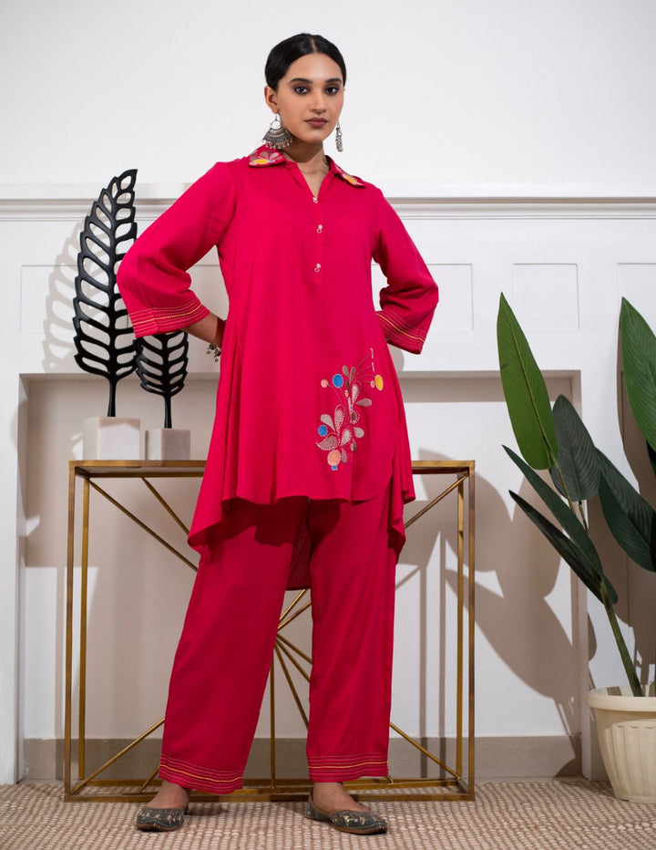 Ursula Pink Embroidery Kurta Pant Set