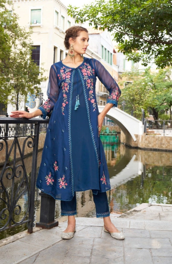 SIREESHA AZURE EMBROIDERY DESIGNER ORGANZA JACKET SET