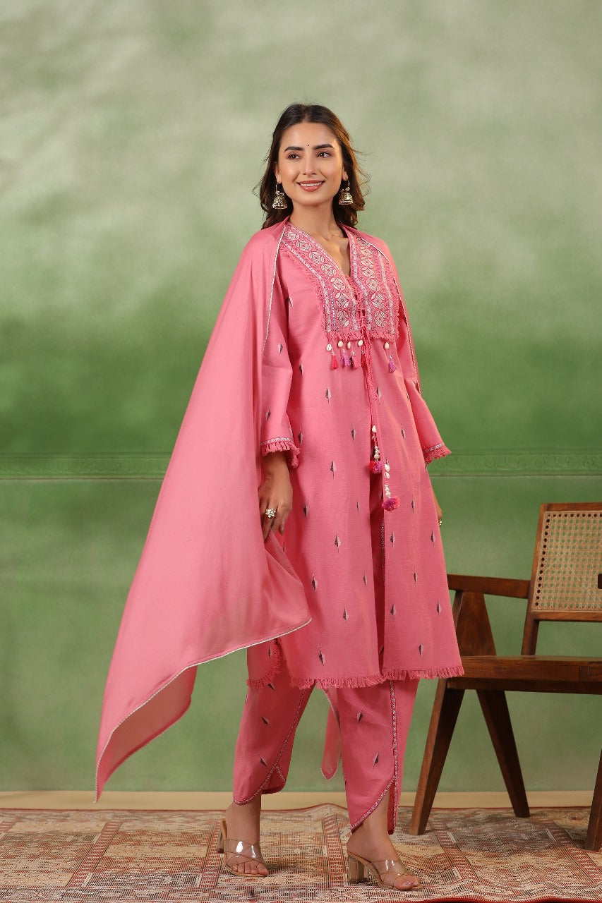 SURUCHI PINK COTTON SUIT SET