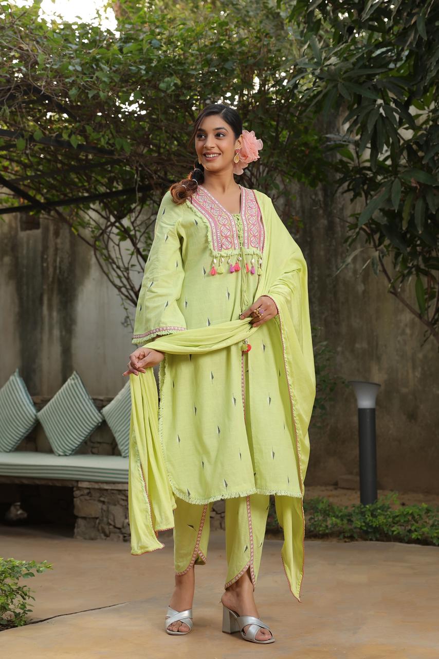 SURUCHI GREEN COTTON SUIT SET