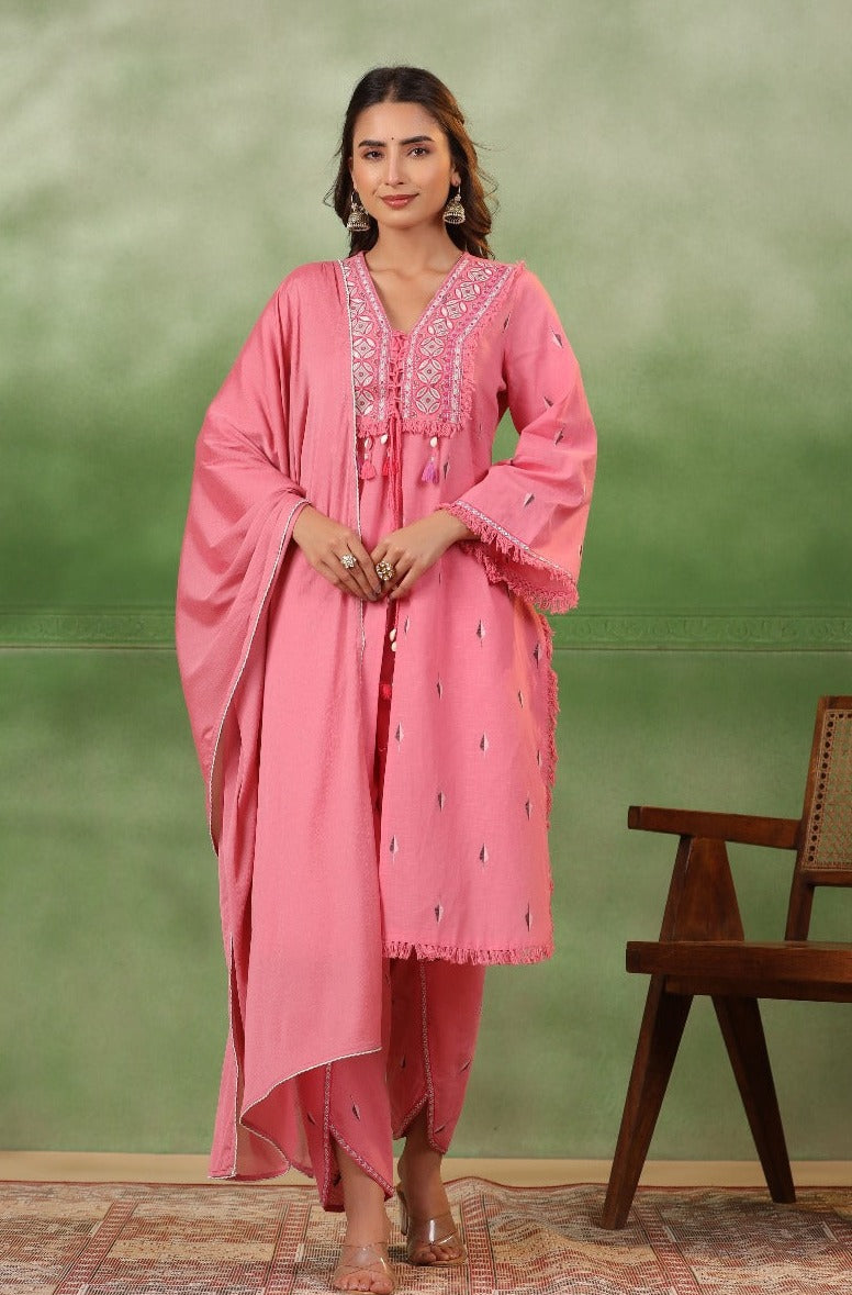 SURUCHI PINK COTTON SUIT SET