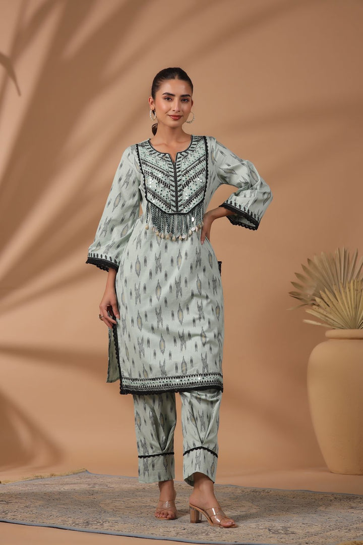 Poonam Pastel Tassel Cotton Suit Set