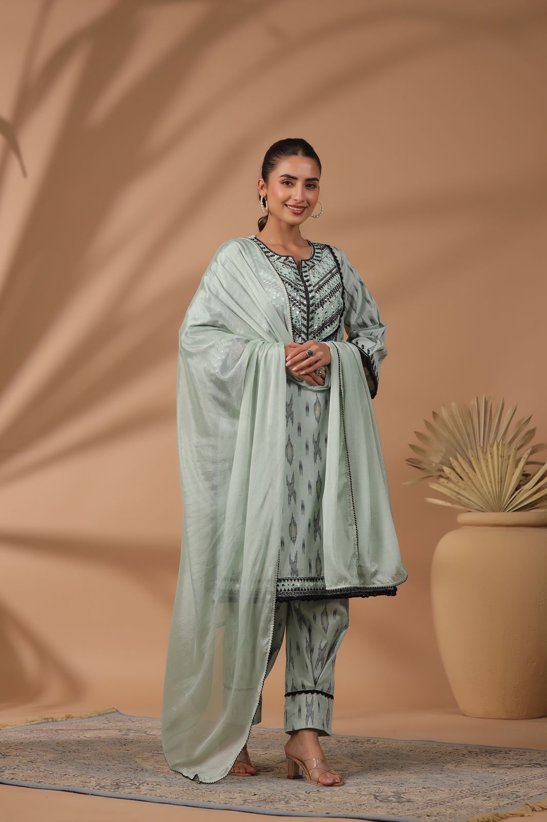 Poonam Pastel Tassel Cotton Suit Set