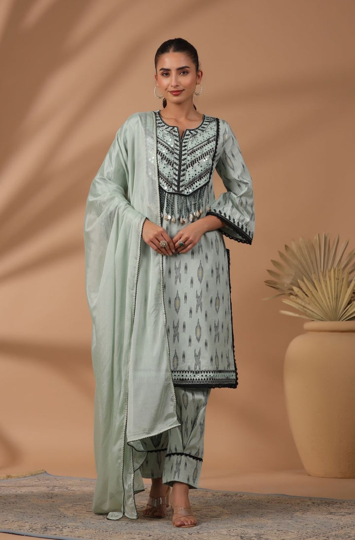 Poonam Pastel Tassel Cotton Suit Set