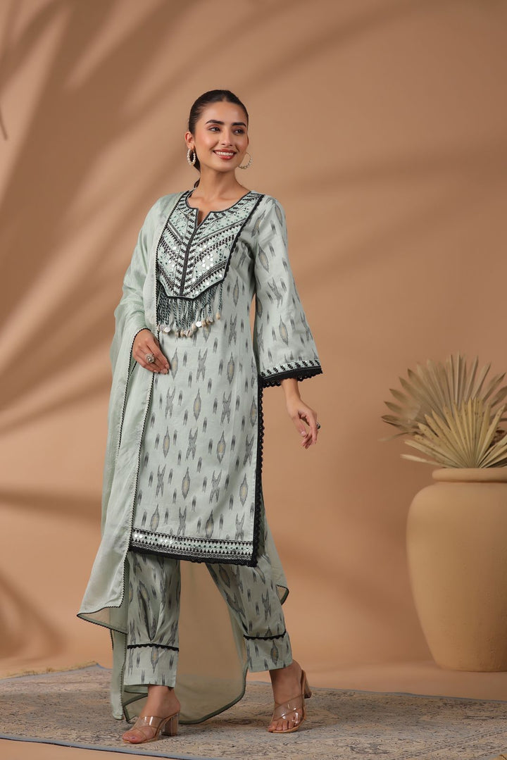 Poonam Pastel Tassel Cotton Suit Set