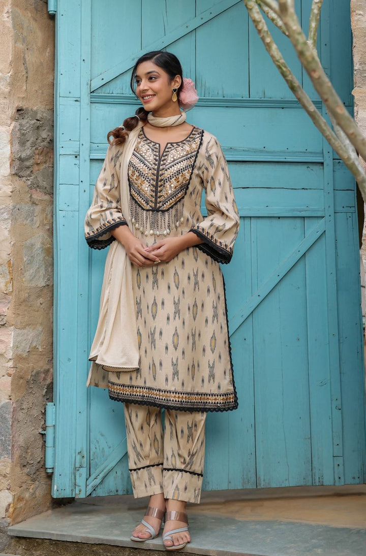 Poonam Subtle Tassel Cotton Suit Set