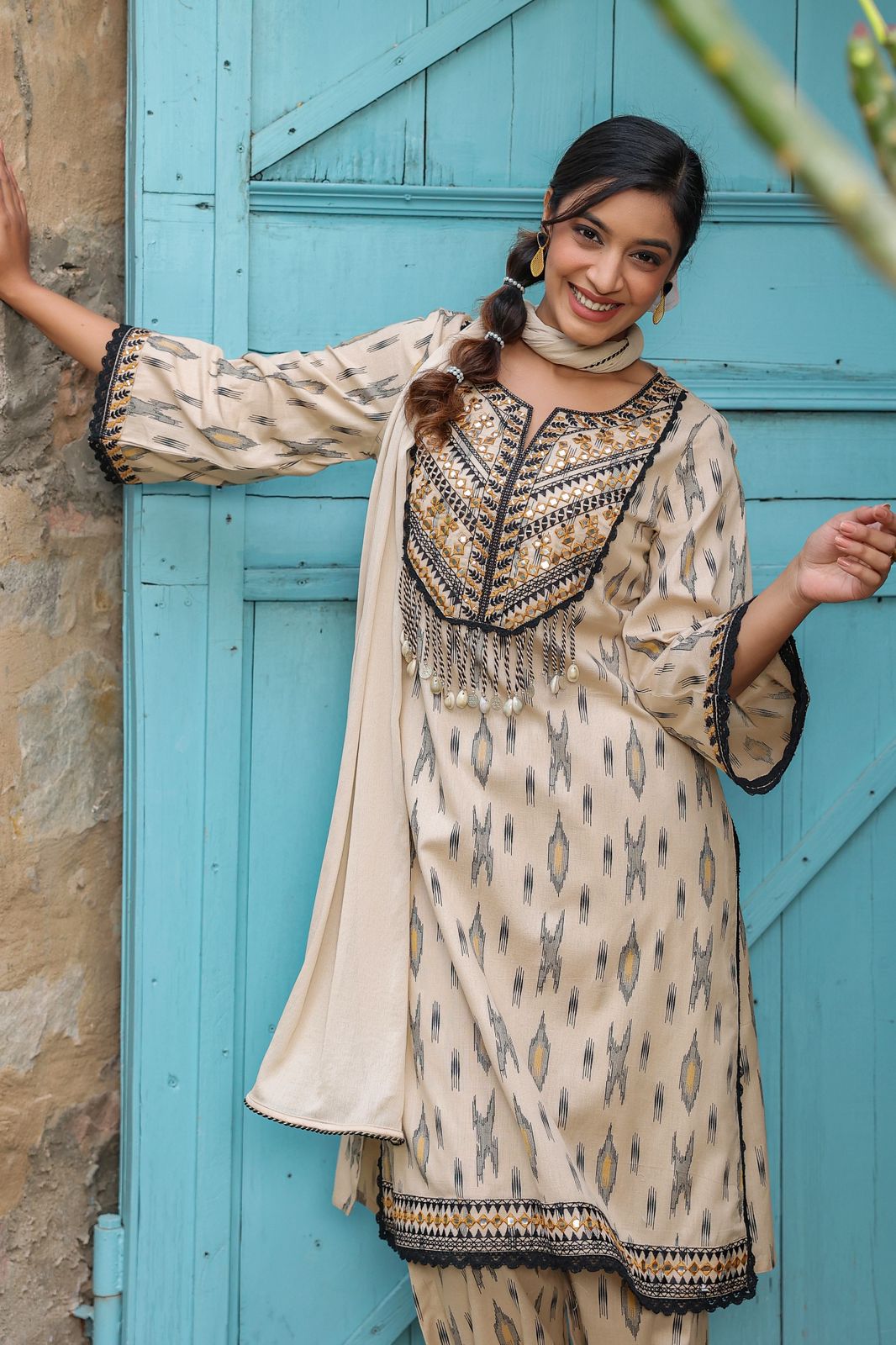 Poonam Subtle Tassel Cotton Suit Set