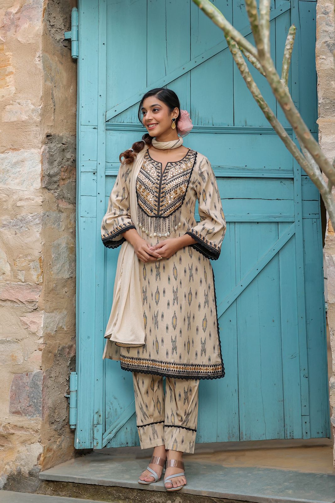 Poonam Subtle Tassel Cotton Suit Set