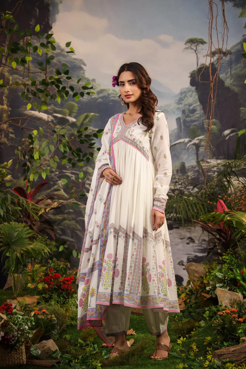 Drishya Fern Anarkali Pure Cotton Suit Set