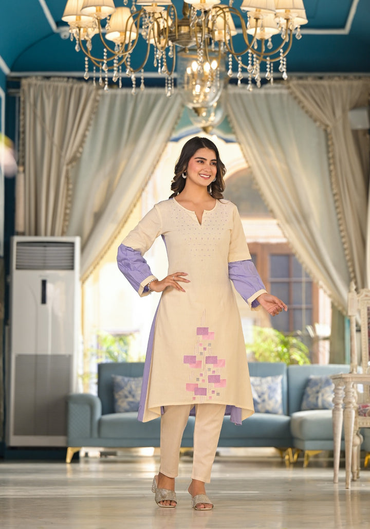 Vartika Orchid Cotton Kurta Pant Set